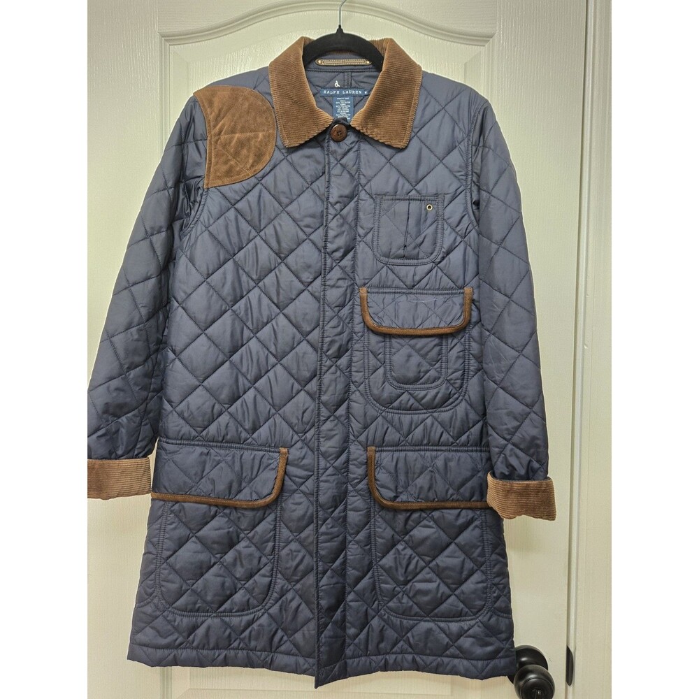 VTG Ralph Lauren Quilted Jacket Blue Label Collection Barn Coat Suede Medium